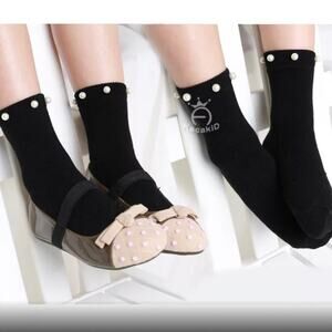 SIze large,  lot of  two fancy girl’s socks blue and black with "pearls" 3-5